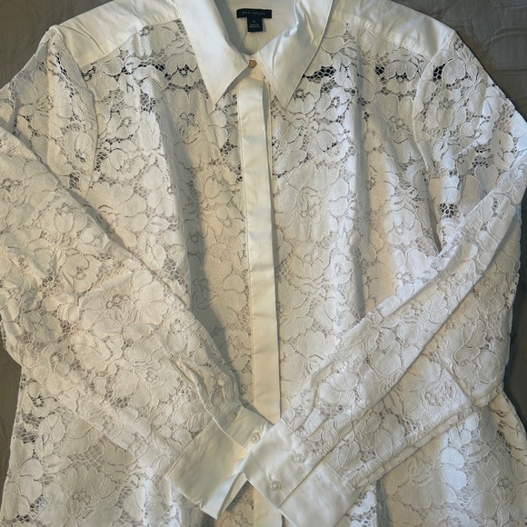 Ann Taylor White Lace Button-Up Blouse - Picture 5 of 12